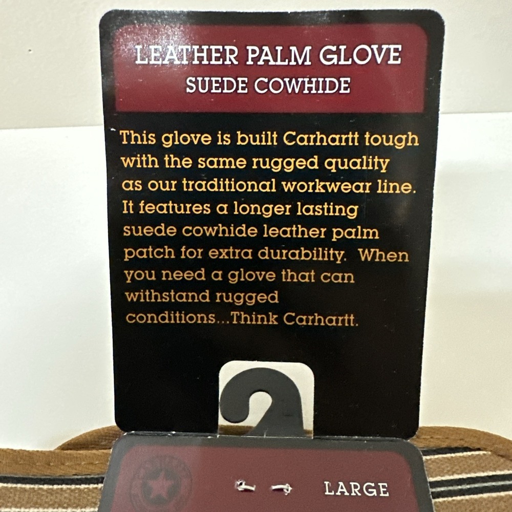 Carhartt Suede Cowhide Leather Palm Work Gloves A114 With Safety Cuff L NEW NOS - Picture 4 of 5